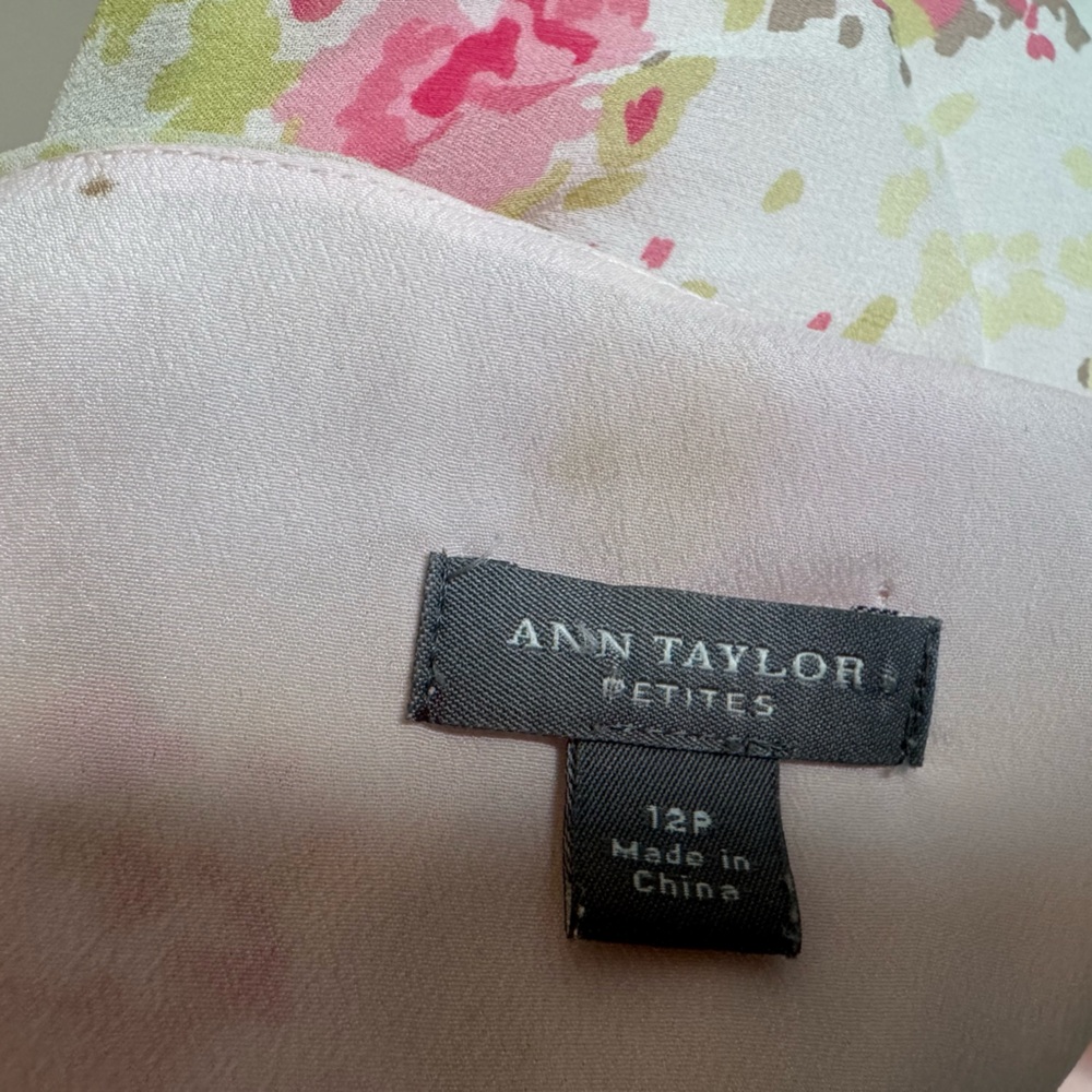 Ann Taylor Petites Silk Pink White Floral Chiffon Spring Elegant Midi Dress - Picture 7 of 7